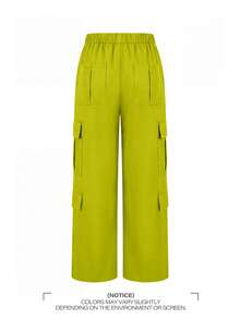 Pantalones cargo elegantes y lindos de estilo Y2K con múltiples bolsillos y botones, de color marrón, de peso ligero, adecuados para volver a la escuela, graduación, club, fiesta de cumpleañ - Verde limón - Ver 7