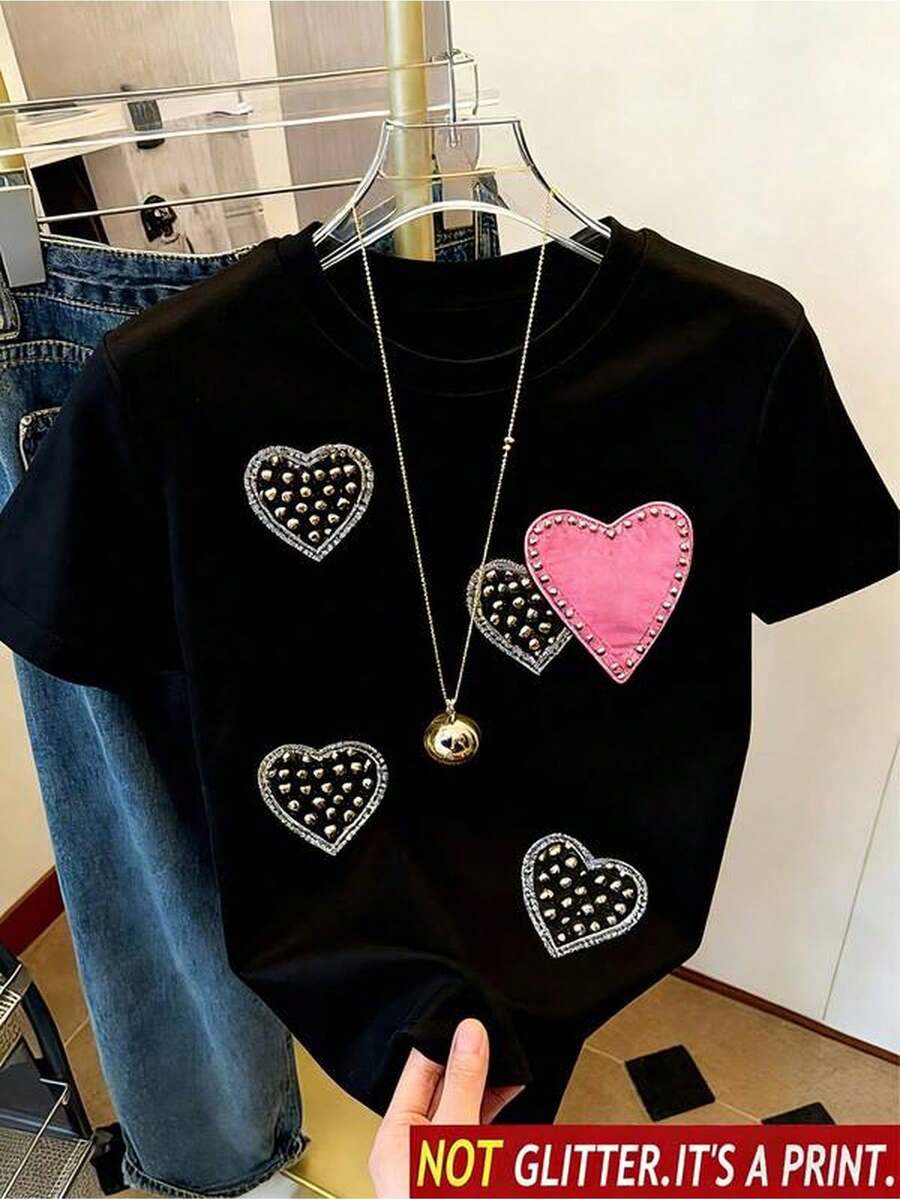 Camiseta infmal de manga cta y cuello redondo con estampado de cazones perfecta como regalo para tu mej amiga - Negro - Ver 1