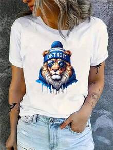 Soccer Jersey, Cool Lions Soccer Jersey, Women's Soft And Breathable Cotton Crew Neck T-Shirt, Gift For Detroit Fans, Loose Fit, Casual And Versatile T-Shirt, Y2K Style - 白色 - 查看 10