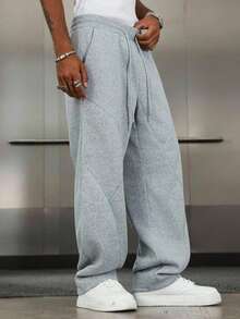 Loose Fit - Baggy Men's Casual Solid Color Long Pants, Summer - Grey - View 4