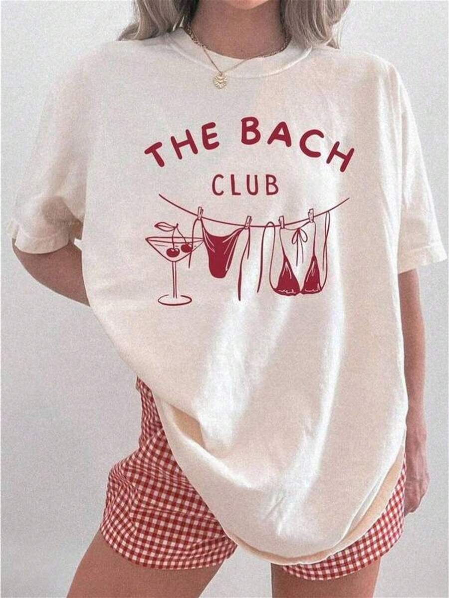 Camiseta estampada premium de verano para mujer, para fiesta de despedida de soltera en la playa, artículos para fiesta de despedida de soltera con temática de bikini y martini, camiseta para fin de semana de chicas. - Blanco - Ver 1