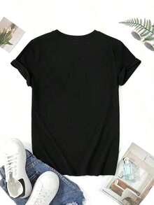 Women's Short-Sleeve Cotton T-Shirt With Christian Design, Cross And Heart Print With The Phrase "God Is Good All The Time", Short Sleeve, Casual Loose Fit, Size S, Basic Black Crew Neck T-Shirt For Everyday Wear, Clothing Inspired By Religious Faith. 100% Cotton - 黑色 - 查看 4