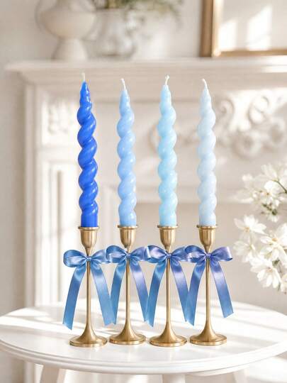 4pcs Blue Spiral Aromatherapy Candle Set, No Black Smoke Aromatherapy Candles, Made Of Soy Wax And Paraffin Wax, Containing Sandalwood Fragrance, Decorated Scented Candles For Ramadan, Home Decoration Candles For Valentine's Day, Multiple Wine Red Candle Sets, Party Candle Center Decoration, Christmas Slim Candles Suitable For Giving Gifts To Women, Close Friends, And Winter Gifts