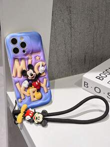 Funda de teléfono de Disney Mickey Mouse con dije de Mickey y cordón - Funda protectora linda de Mickey con letras "Love Mickey" y fondo morado 3D, equipada con un delicado cordón decorativo de Mickey y una pulsera de cuentas para un fácil transporte, compatible con iPhone 17, 16, 15, 14, 13, 12, 11 Pro Series, ideal para cumpleaños, fiestas, aniversarios, regalos de graduación o cualquier ocasión especial para sorprender a familiares, amigos, compañeros de clase y seres queridos. - Blanco - Ver 5