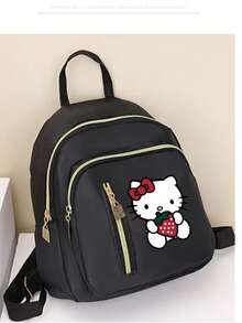 1 chiếc balo nylon họa tiết hoạt hình Hello Kitty của Sanrio, balo đi làm nhẹ nhàng, tối giản, lựa chọn hoàn hảo cho học sinh và người hâm mộ anime. - quả dâu - Xem 4