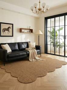 1pc Camel Color Wavy Edge Faux Jute Decorative Rug, Living Room Carpet, Woven Texture, Pet-Friendly, Wear-Resistant, Stain-Resistant, Scratch-Resistant, Multiple Sizes Available, Durable, Non-Slip, Easy To Clean, Housewarming Gift, Holiday Gift, Suitable For Entryway, Living Room, Dining Room, Bedroom, Bathroom, Study, Laundry Room, Balcony, Tea Room, Bay Window, Tatami Mat And Other Decor - Camel - View 2