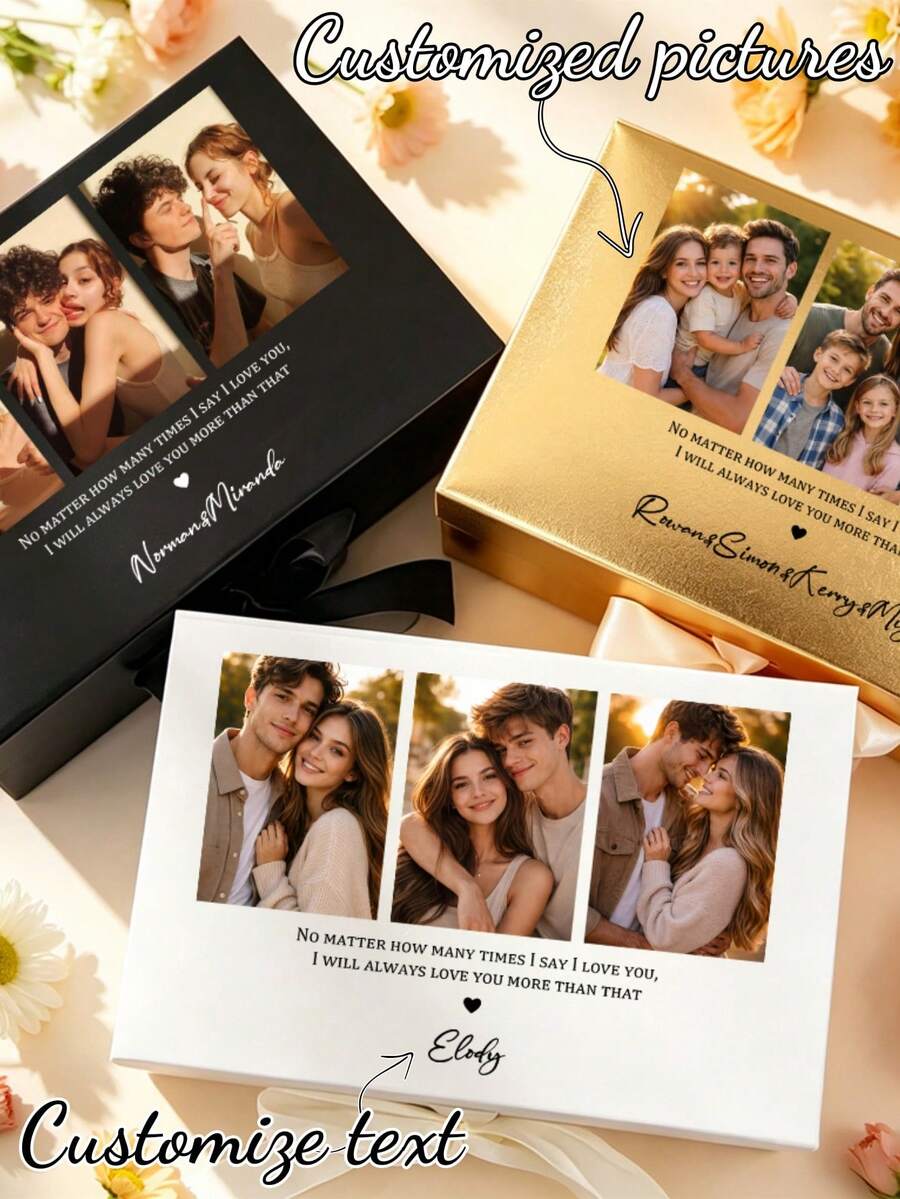 1pc Customized Photo Box With Text "I Will Love You Forever More Than You Imagine", Home Decor, Birthday Party, Valentine's Day, Christmas Gift, Birthday Packaging Customized Gift Box - Multicolor 3 - View 1