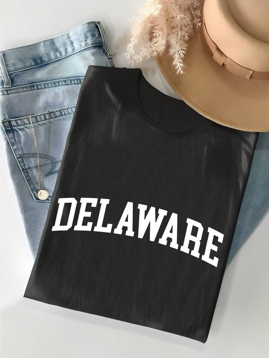 Camiseta de Recuerdo de Delaware - Uni I para Vies a Delaware y Regalos de Orgullo Estatal, Camiseta Ligera y Transpirable de Cuello Redondo con Estampado de DELAWARE, Lavable a Máquina, Ropa Casual de Manga Corta, Prenda de Delaware