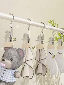 5pcs High Quality Stainless Steel Clothes Clips, Adjustable Metal Pants Rack With Clips, Hanging Laundry Clips With Hooks, For Garments, Pants, Skirts, Decor, Spring, Minimalist, Portable Hanging Clothes Clips For Summer Tops - View 8