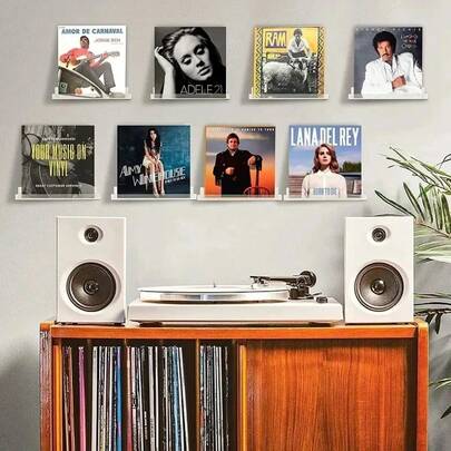 4/12inch Acrylic Record Display Stand Shelf Clear Wall Mounted Vinyl Record Holder Floating Shelves Record Album Storage Rack