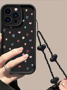 1 chiếc ốp lưng điện thoại hình trái tim nhiều màu sắc thời trang, tương thích với iPhone 12/13 Pro Max, Honor X7, Galaxy A56 5G, Smart 8, Hot 40i, Spark 20, Spark 20C, Spark Go 2024, Note 14 5G, Moto E22/E22i, A54, ốp bảo vệ toàn thân, thiết kế tối giản kèm dây đeo cổ tay, phù hợp sử dụng hàng ngày và mang theo ngoài trời. - màu đen - Xem 3