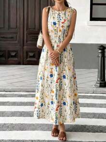 Vestido maxi a cuadros marrones 2026 para mujer, con tirantes de lazo y cintura fruncida con volantes, estilo minimalista casual y perfecto para vacaciones y uso diario - Multicolor 5 - Ver 4