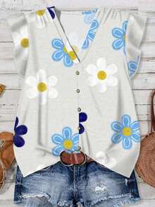 Camisa de mujer casual y minimalista con estampado botánico, adecuada para el verano - Multicolor 7 - Ver 4