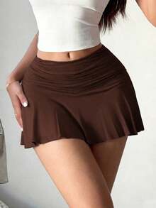 Solva Falda de línea A de unicolor casual para mujer, verano - Café integral - Ver 6