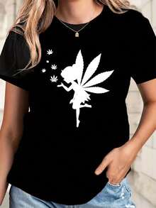 ¡Oferta especial por tiempo limitado, cantidades limitadas,  relámpago!Camisas casuales para mujer, camisetas para mujer, camisetas de poliéster para mujer, camisas elegantes.,Camiseta de manga corta con estampado de hadas, camiseta casual de cuello redondo para mujer, camiseta deportiva, ropa deportiva para mujer. - Negro - Ver 8