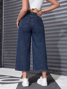 Jeans unicolor con cremallera - Azul - Ver 2