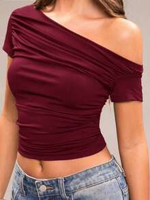 Camiseta de mujer, adecuada para primavera, verano, vacaciones, playa - Burdeos - Ver 6