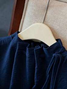 Blusa blanca elegante sin mangas, de cintura elástica y cuello suelto con cordón, de tejido texturizado, para mujer, para primavera/verano.Blusas y tops para mujer de cuello cerrado, blusas casuales y modernas para el verano - Azul marino - Ver 7