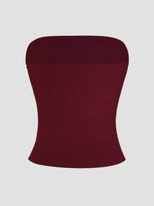 Camiseta sin tirantes sexy básica, top tubo ajustado de unicolor y elástico a la moda, adecuado para mujeres en todas las estaciones, casual negro de verano - Burdeos - Ver 8