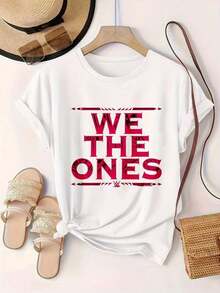 Camiseta Casual de Manga Corta para Mujer - Diseño con el Logo de We The Ones WWE, Cuello Redondo, Top de Verano, Lavable a Máquina, Camisetas para Damas, Ropa Casual, Estilo Moderno, Ajuste Cómodo  
 -Blanco - Blanco - Ver 2