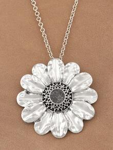 SUPBORA 1pc Fashionable Silver/Matte Gold Large Bohemian Style Metal Flower Pendant Necklace - Gold and Silver - View 6