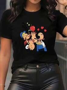 Limited EditionCamiseta de algodón, camiseta casual de manga corta para mujer con estampado de personaje de dibujos animados, cómoda, transpirable, corte relajado, cuello redondo, tejido de algodón, novedad para primavera y verano, varias tallas disponibles. Perfecta para fiestas, viajes de ocio o para el día a día para mostrar tu energía y personalidad: ¡imprescindible! Camiseta de mujer, vestido de moda para mujer, camiseta de mujer, camiseta con estampado de dibujos animados para mujer, top de camiseta para mujer, camiseta de verano para mujer, camiseta navideña para mujer, novedad para mujer, envío desde almacén local, Navidad para mujer, camiseta de verano, blusa, tops básicos, tops, diseño creativo, para jugar al aire libre, estilo fresco, diseño divertido, para jugar al aire libre, conjunto de verano para mujer, camiseta para hombreLightweight Cotton - Negro - Ver 1
