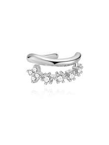 1 chiếc khuyên tai kẹp bằng bạc Sterling 925, không gây dị ứng, hình hoa và đính đá Zirconia AAAAA nhiều hàng, khuyên tai kẹp sụn lấp lánh tinh tế dành cho nữ, trang sức quà tặng hàng ngày/tiệc tùng/đám cưới/kỷ niệm/sinh nhật, trang sức cao cấp không cần xỏ lỗ, chống xỉn màu. - Bạc - Xem 8