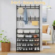 1个4-5层不锈钢鞋架 - 节省空间，易于组装，经久耐用，适用于玄关和卧室，简约独立式玄关鞋柜 | 现代鞋架 | 结构坚固，多功能挂钩，是家居、客厅和宿舍收纳的理想解决方案，充足的储物空间 - 彩色 - 查看 9