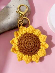 1 pieza/3 piezas Llavero de girasol de hilo trenzado, con mosquetón, accesorio de llavero decorativo para mochila, bolsa escolar, llaves, botella de agua, llavero práctico - Amarillo - Ver 7