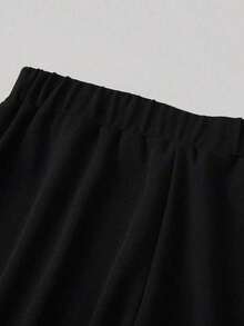 Pantalones anchos de cintura alta de unicolor de uso casual para mujeres - Negro - Ver 3