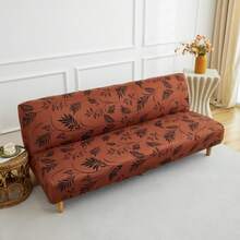 1pc Sofa Bed Cover, Milk Silk Printed High Elasticity, Easy Installation, Multiple Sizes, Botanical Leaf Pattern Print - Burnt Orange - View 6