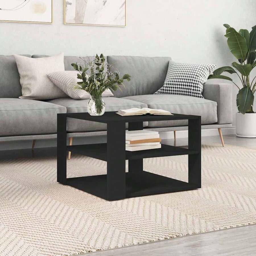 vidaXL Couchtisch Schwarz 58x58x40 cm Holzwerkstoff Wohnzimmer, Arbeitszimmer, Café, Garten, Poolbereich, Strand, Couchtisch, Beistelltisch, einfach zu montieren, Wohnaccessoires für Möbel. - Schwarz - Übersicht 1