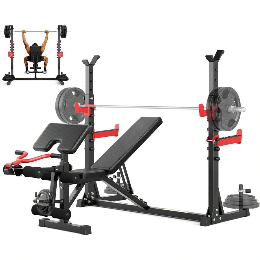 Weight Bench With Rack - Bench Press Set, Leg Extension, Preacher Curl & Flat/Incline/Decline Full Body Workout Bench, Adjustable  Weight Benches For Home Gym(47.44IN WIDE GRIP) - 6 IN 1 Allfit - View 1