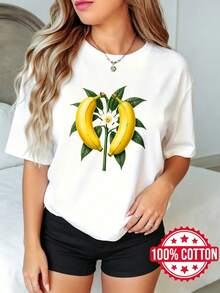 Camiseta estamp de manga corta y cuello redondo para mujer, verano, casual Diseño e Impresión de Pl de Flor de Plátano S-3XL 100% aodón material - Blanco - Ver 2
