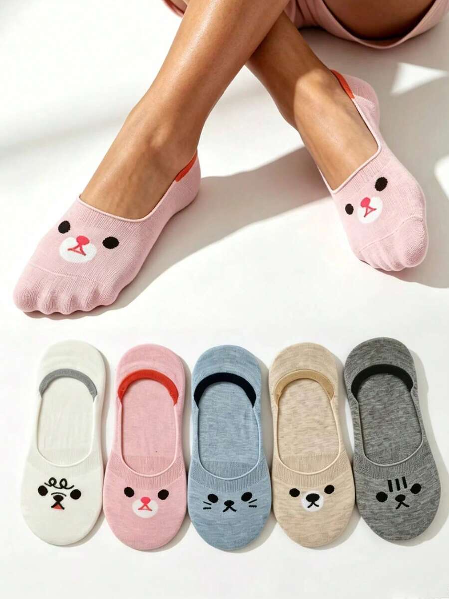 5 Pairs Cartoon Invisible Boat Socks, Summer Non-Slip No-Slip-Off Low-Cut Boat Socks, Summer Essential Cartoon Invisible Boat Socks, Low-Cut Non-Slip No-Slip-Off, Suitable For Shoes And Canvas Shoes - Multicolor - View 1