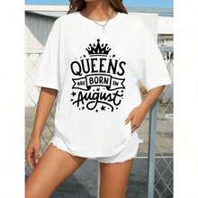 Camiseta gráfica de verano para mujer "August Queens Born in August" - Camiseta blanca de estilo retro vintage con letras negras y diseño de corona, de corte holgado y transpirable, de manga corta y cuello redondo, ideal para el verano, atuendos casuales y para cumpleaños de agosto - Camiseta de manga corta para mujer de AffFashion, estilo básico para uso interior y exterior. - Blanco - Ver 8