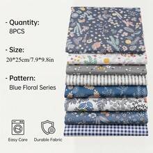 8片预裁蓝色印花布料，尺寸20*25厘米/40*50厘米，DIY缝纫用品，适用于拼布、手工制作、家居装饰，是缝纫爱好者的理想礼物，缝纫材料，装饰面料，多种纹理，缝纫配件 - 變體 - 查看 9