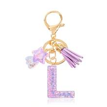 1 Pc Cute Purple Glitter Letter Keychain, Initial Resin Keyring With Tassel & Star Charm, Fashion Aesthetic Purse & Car Key Accessory - Purple - View 25