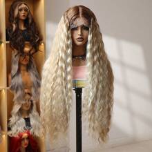 13X4 Lace Front Wigs With Baby Hair 32Inch Extra Long Deep Wave Curly Wigs Japanese Fiber Suitable For All People Future Hair Elastic Mesh Cap For Woman Daily Party Gift Movie Look Nice Multi Color - Multicolor - View 12