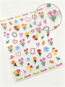 Energetic Sweet Girl Face Decor Set, Glue-Free Tulip & Heart Stickers + Multi-Size Rhinestone Set, Self-Painted Graffiti + High Gloss Effect, Suitable For Face, Eyes, Neck And Nails Decor, Applicable For Fandom Makeup, Music Festivals, Subculture Styles, Creating Energetic Young Girl Makeup Look - Multicolor - View 10