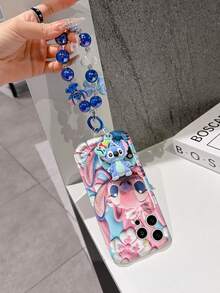 Disney Lilo & Stitch Phone Case With Stitch And Angel Charm And Stitch Lanyard - Cute Stitch And Angel Protective Case With Peekaboo Pose And Pink-Blue Stripe Background Design, Equipped With Delicate Stitch Decorative Lanyard And Beaded Bracelet For Easy Carrying, Compatible With IPhone 17, 16, 15, 14, 13, 12, 11 Pro Series, Ideal For Birthdays, Holidays, Anniversaries, Graduation Gifts, Or Any Special Occasion To Surprise Family, Friends, Classmates, And Loved Ones. - trắng - Xem 5