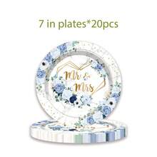 Bộ đồ dùng ăn uống dùng một lần cho 20 khách dự tiệc cưới - Hoa hồng xanh, Ông Bà, Đĩa giấy, Cốc, Khăn ăn, Thích hợp cho tiệc cô dâu, tiệc đính hôn. - A - Xem 10