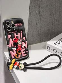 Disney Minnie Mouse Phone Case With Minnie Charm And Lanyard - Cute Minnie Protective Case With Large "Hi Minnie" Lettering And Black Background Design, Equipped With Delicate Minnie Decorative Lanyard And Beaded Bracelet For Easy Carrying, Compatible With IPhone 17, 16, 15, 14, 13, 12, 11 Pro Series, Ideal For Birthdays, Holidays, Anniversaries, Graduation Gifts, Or Any Special Occasion To Surprise Family, Friends, Classmates, And Loved Ones. - 白色 - 查看 5
