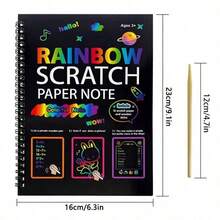 Rainbow Scratch Art Notebook Set With Wooden Stylus, Free Creation Of Magical Drawings, DIY Scratch Paper Art | Fun Painting Activity, Perfect DIY Craft Gift | Ideal Gift For Boys And Girls Aged 3+ - RAINBOW SCRATCH PAPER - View 2