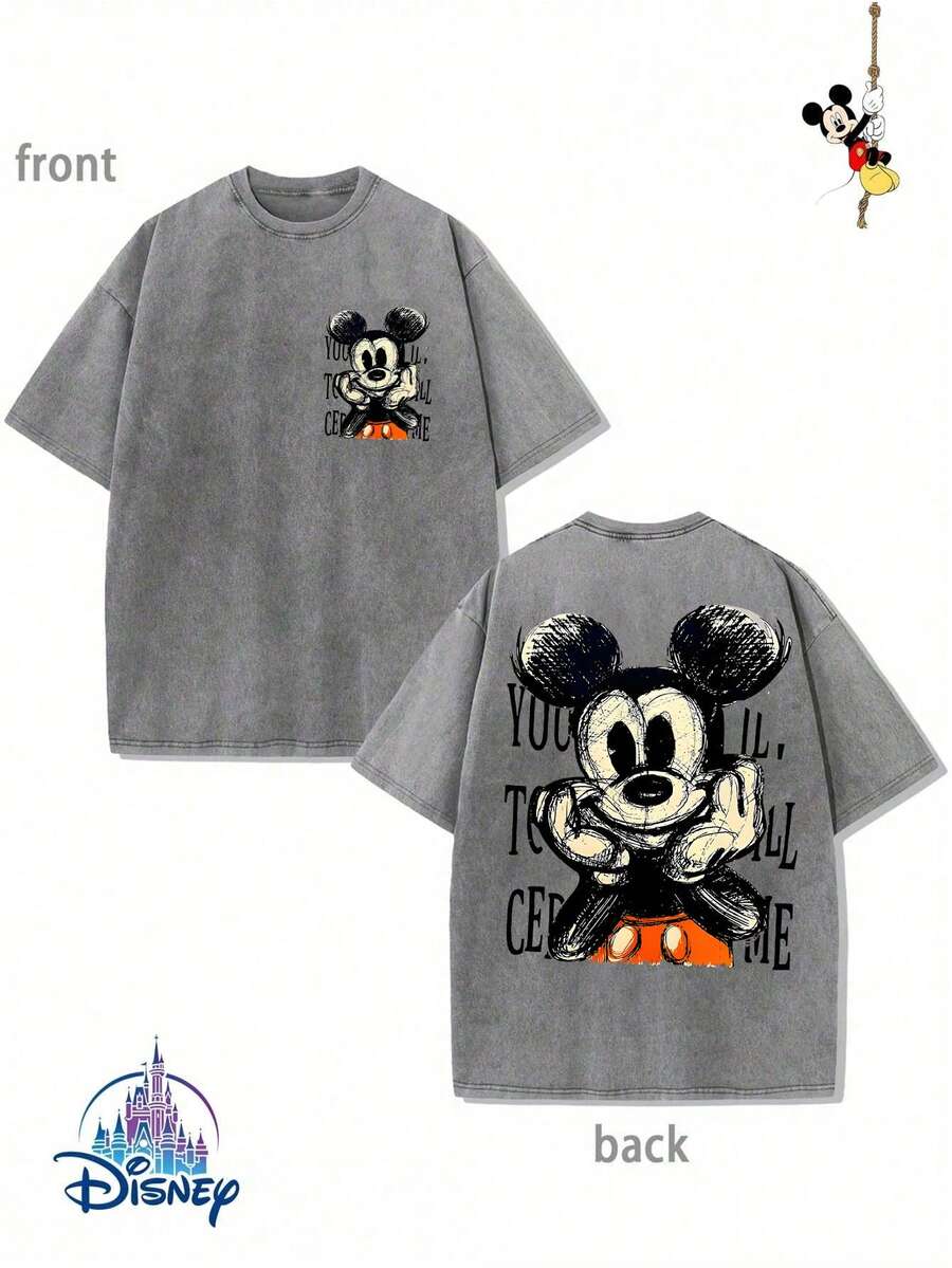 Men's Disney Washed Sketch Mickey Tee, Dual Print, Retro Minimalist, Premium Cotton. - 灰色 - 查看 1