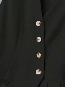 Chaleco elegante y romántico de mujer con unicolor, plisado, asimétrico, con botones y cuello en V, adecuado para ir al trabajo y el Día de San Valentín - Negro - Ver 5