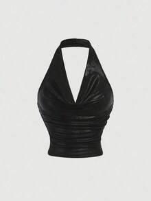 MOD Set de 3 tops de mujer con diseño de tirantes metálicos y espalda descubierta - Negro - Ver 1