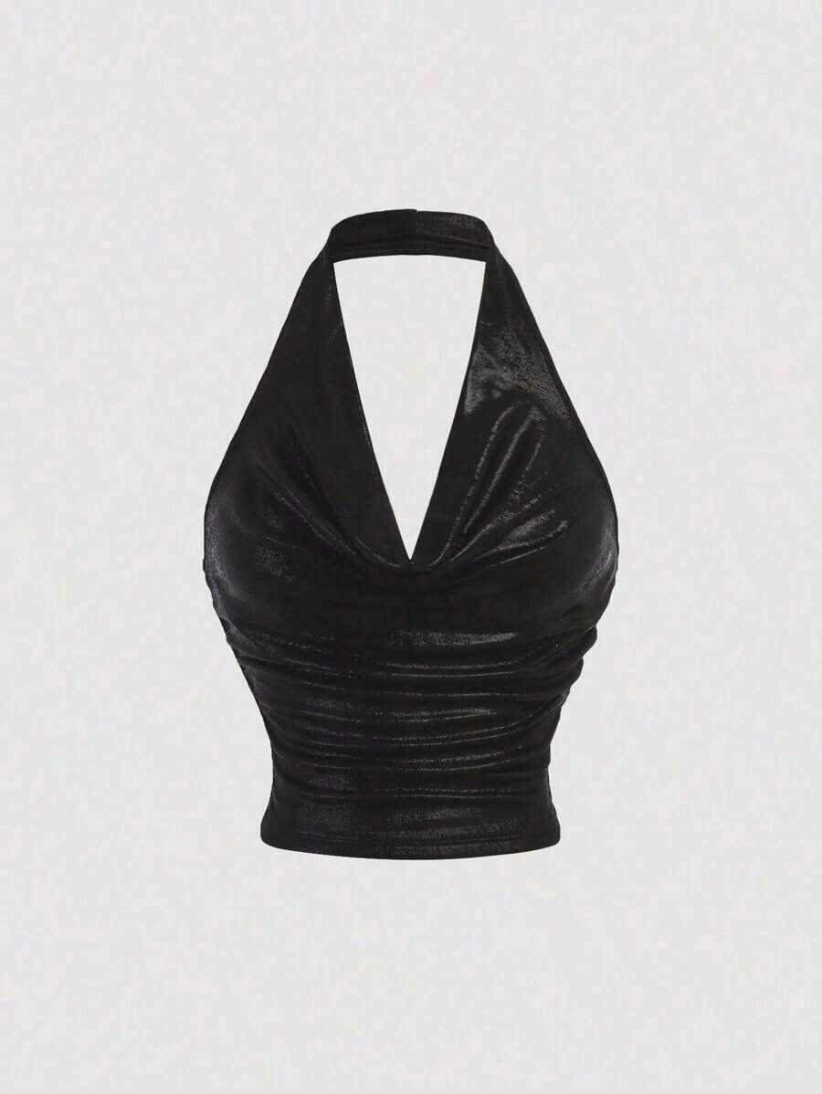 MOD Set de 3 tops de mujer con diseño de tirantes metálicos y espalda descubierta - Negro - Ver 1