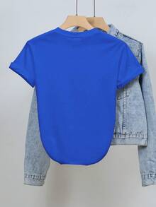Camiseta de manga corta para mujer, de Warner, serie de TV Friends, con estampado de imagen del protagonista en versión Q, cuello redondo informal, para primavera, verano y otoño, 100% camiseta de mujer, estilo retro versátil para uso diario, vacaciones y viajes de moda. - Azul - Ver 2