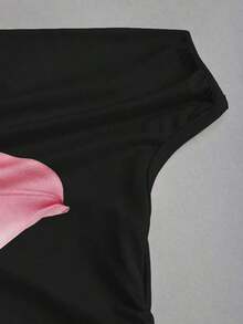 Blusa elegante de mujer con estampado floral y cuello asimétrico fruncido - Rojo - Ver 4